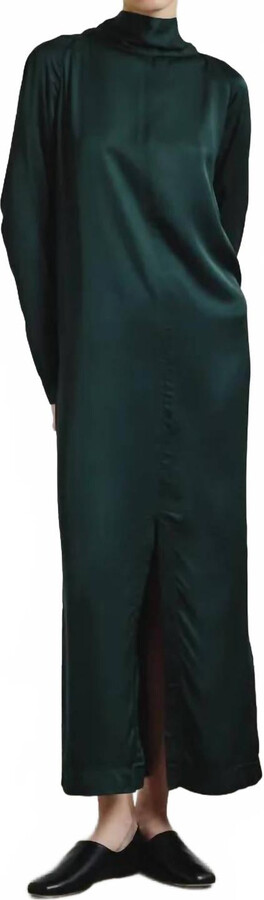 Pomandère Satin Maxi Dress In Bottle Green