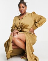 Thumbnail for your product : Forever New Curve tie front ruched shirt midi dress in olive