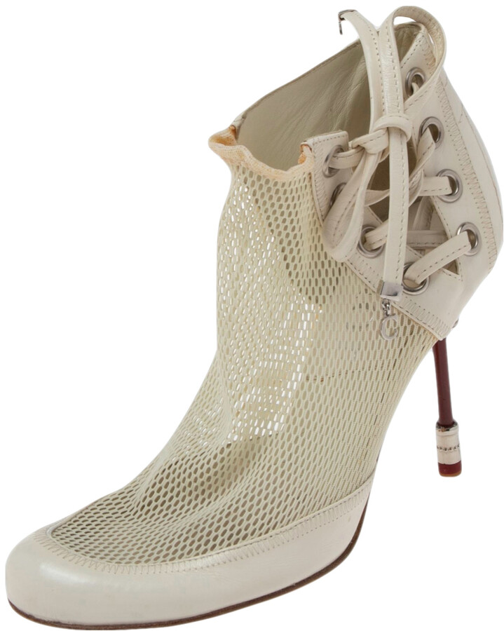 Christian Dior White Net And Leather Lace Up Ankle Boots Size 35 - ShopStyle