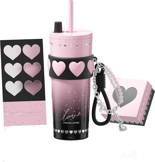 Itopfox24ozInsulatedStainlessSteelTumblerwithLidandStrawLeakProofTravelMugReusableThermalCoffeeCupGiftForWomenPink