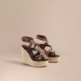 Thumbnail for your product : Burberry Riveted Leather Platform Espadrille Wedge Sandals