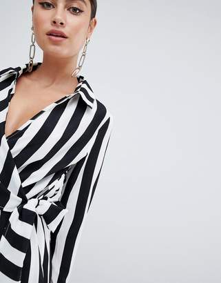 Missguided Wrap Front Stripe Playsuit