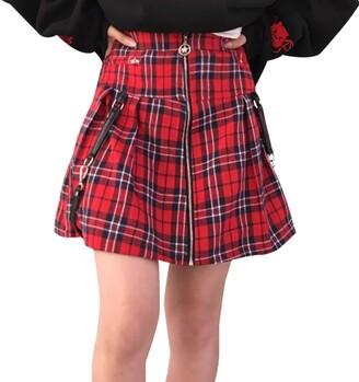 Plus Size Ladies Womens Check Tartan Pleated Flared Belted Mini Skater Skirt 