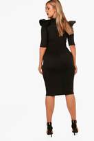 Thumbnail for your product : boohoo Plus Scuba Ruffle Shoulder Midi Dress