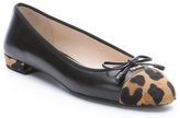 Thumbnail for your product : Prada black calfskin and cheetah print pony hair 'St. Leop' ballet flats