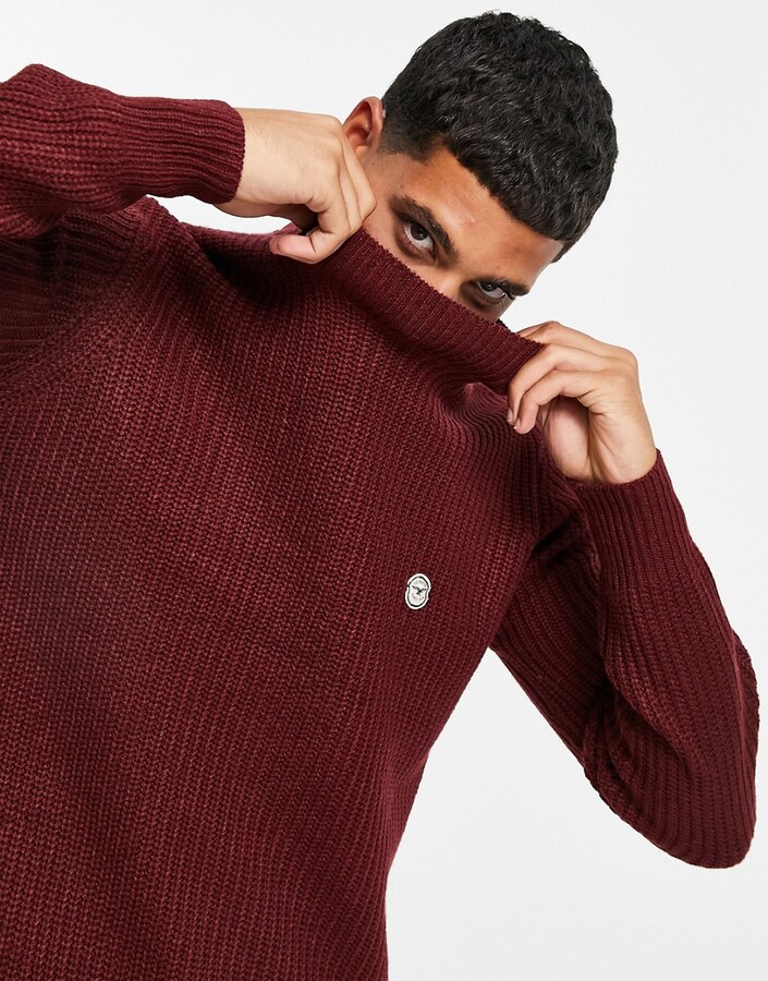 Le Breve heavy ribbed turtle neck jumper in burgundy - ShopStyle