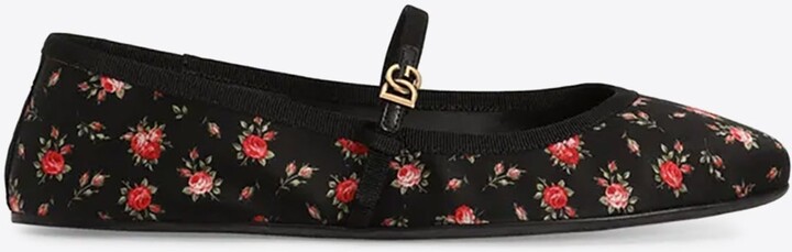 Dolce & Gabbana Floral-Print Satin Ballet Flats