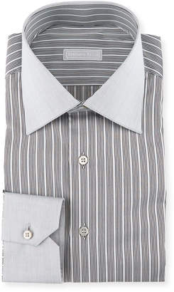 Stefano Ricci Contrast Collar/Cuff Striped Dress Shirt, Gray
