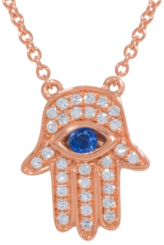 Diana M Fine Jewelry 14K Rose Gold 0.16 Ct. Tw. Diamond & Sapphire Necklace