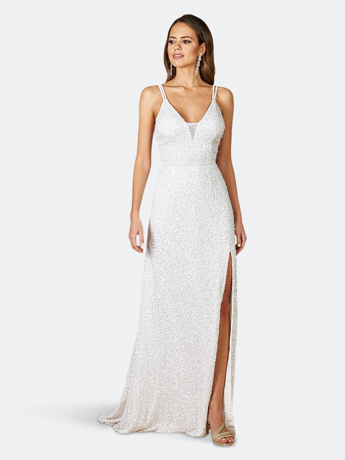 white sequin gown