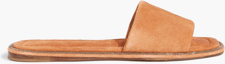 Brunello Cucinelli Bead-embellished suede slides