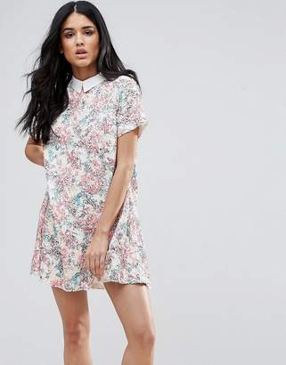 Endless Rose Short Sleeve Floral Shift Dress With Collared Detail