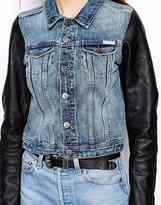 Thumbnail for your product : Maison Scotch Denim Jacket With Contrast Leather Sleeves