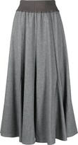 Elastic-Waist Pleated Midi Skirt 
