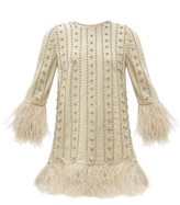 Thumbnail for your product : Valentino Crystal & Feather-embroidered Silk-crepe Dress - Ivory Multi