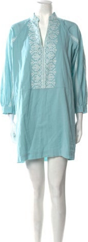 Joie Shift Dress Blue Embroidered Accent Long Sleeve with V-Neck Size not listed, estimated from measurements. Designer