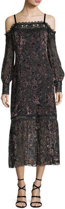 Nanette Lepore Picadilly Cold-Shoulder Velvet Burnout Midi Dress