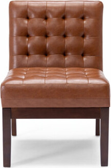 George Oliver Contemporary Upholstered Accent Chair with Tufted Waffle Stitch and Rubberwood Legs, Perfect for Modern Living Spaces.