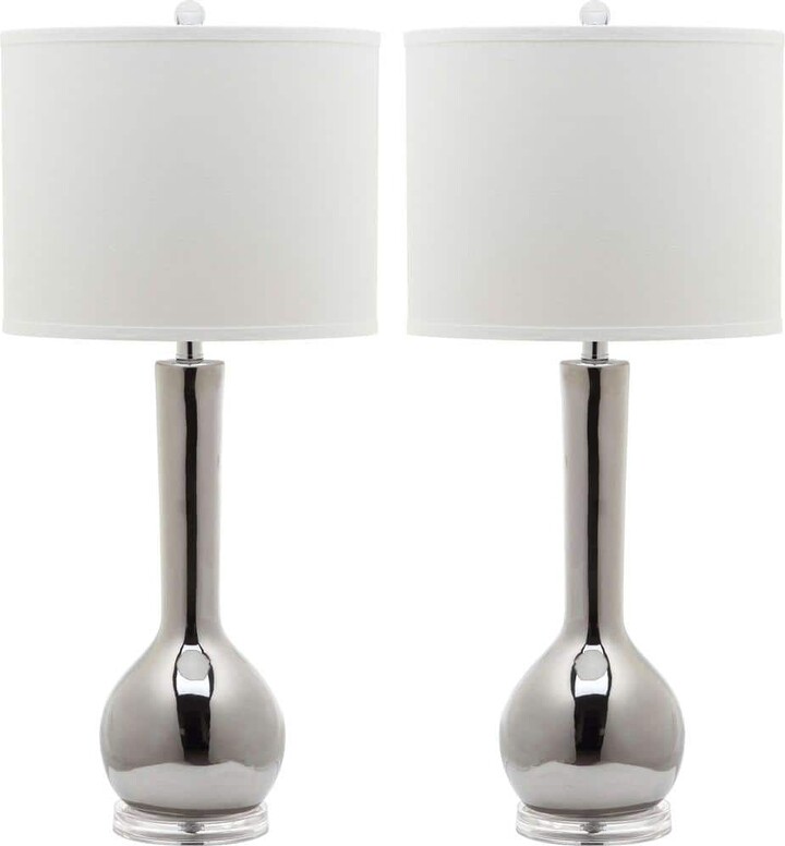 Safavieh Mae 30.5 in. Silver Long Neck Ceramic Table Lamp with Off-White Shade (Set of 2)