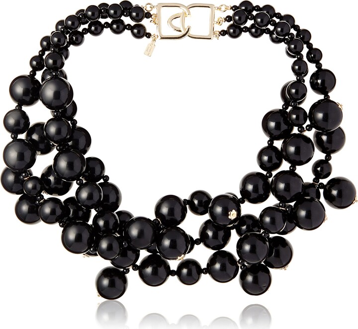Kenneth Jay Lane Triple Row Black Cluster & Drops Necklace
