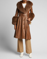 Thumbnail for your product : Saks Potts Foxy Long Lamb Leather Fox Fur-Trim Coat, Brown