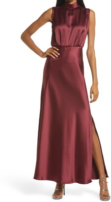 Lulus Classic Elegance Mock Neck Sleeveless Satin Gown
