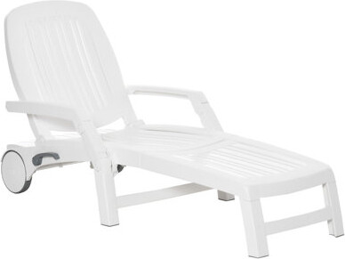 Outdoor Reclining Lounge Chair with Wheels, Storage Box and Waterproof, Adjustable Backrest