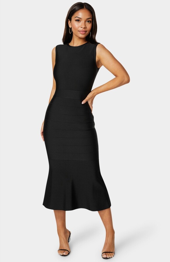 Bebe Women's Cap Sleeve Bandage Flounce Dress