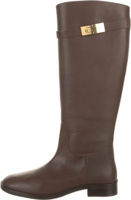 Tory Burch logo-embossed Tall Leather Boots - Brown