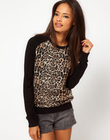 Thumbnail for your product : ASOS Sweater With Leopard Woven Front