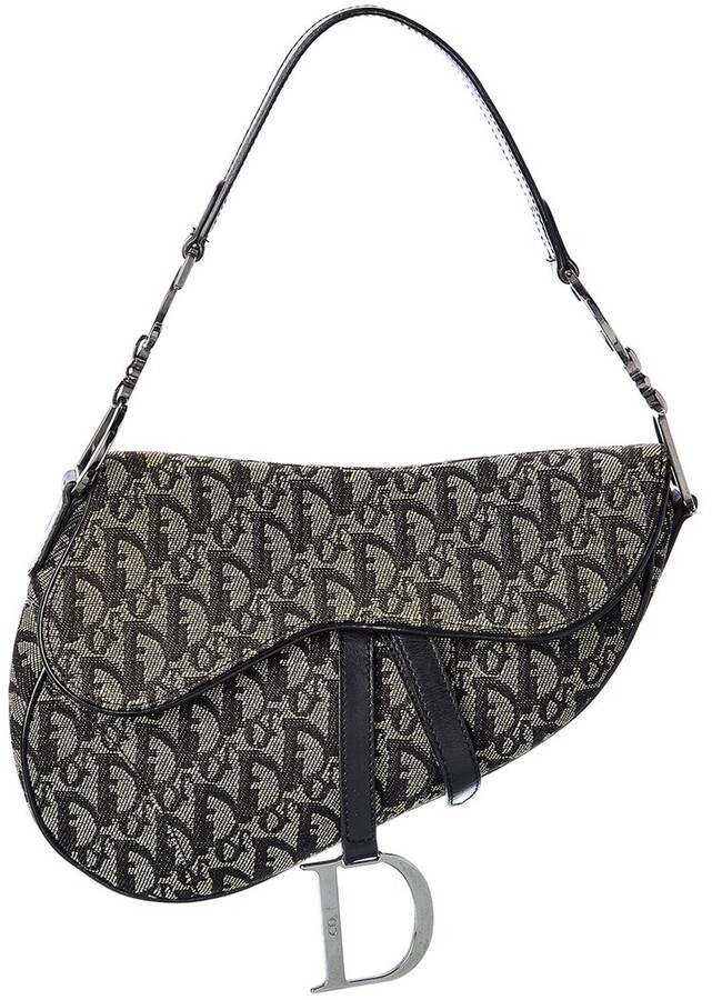 Christian Dior Black Canvas Oblique Saddle Bag (Authentic Pre-Loved)