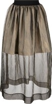 Sheer-Panel Silk Midi Skirt 