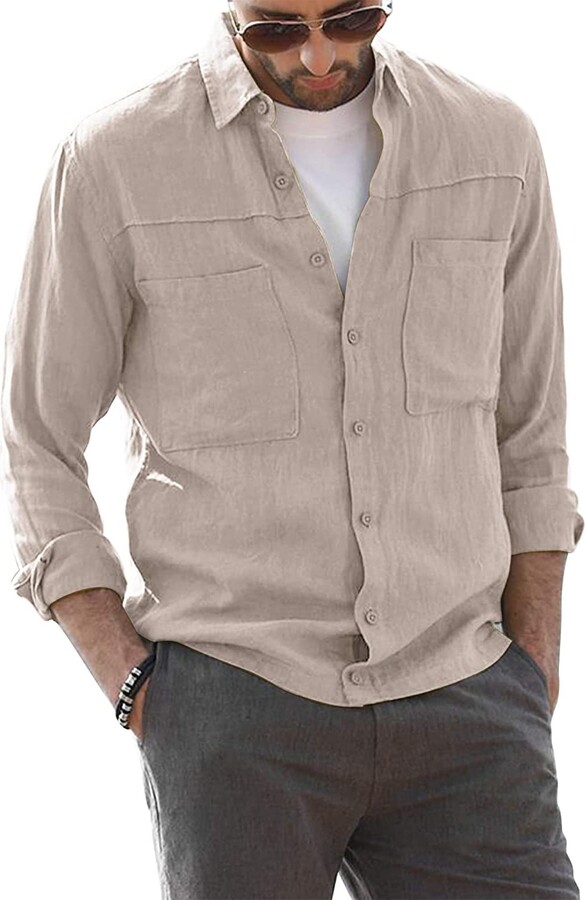 Ryannology Mens Linen Shirts Henley 3/4 Sleeve Casual Cotton T-Shirt  Regular-Fit Lightweight Beach Yoga Tunic Tops at  Men's Clothing store