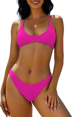 ZAFUL Women's Tie Back Padded High Cut Bralette Bikini Set Two Piece  Swimsuit - ShopStyle