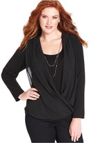 Thumbnail for your product : Amy Byer Plus Size Surplice Necklace-Embellished Top
