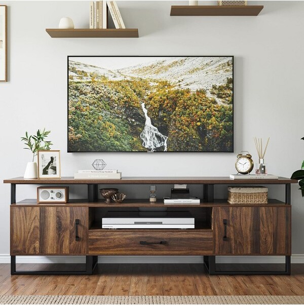 COZONY70InchTVStandEntertainmentCenterwithStorageDrawerIndustrialMediaConsoleCabinetBrown