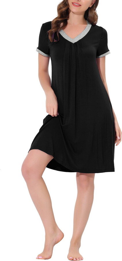 Unique Bargains Women’s Pajama V-Neck Nightshirt Sleepwear with Pockets Lounge Nightgown