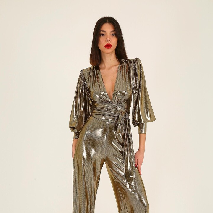 Gold Wide Leg Jumpsuit, Studio 54 Outfit, 70S Cher Costume, New Year's Eve Disco Party Metallic Evening Dress, 80S Vintage