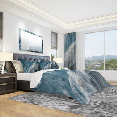 Design Art Splash Blue Indigo - Modern & Contemporary Duvet Cover Set - Microfiber Polyester