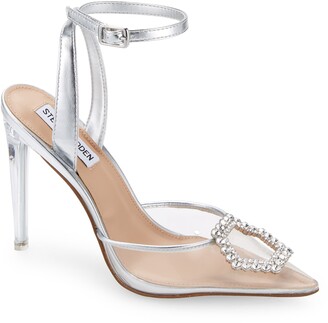 silver ankle strap heels closed toe