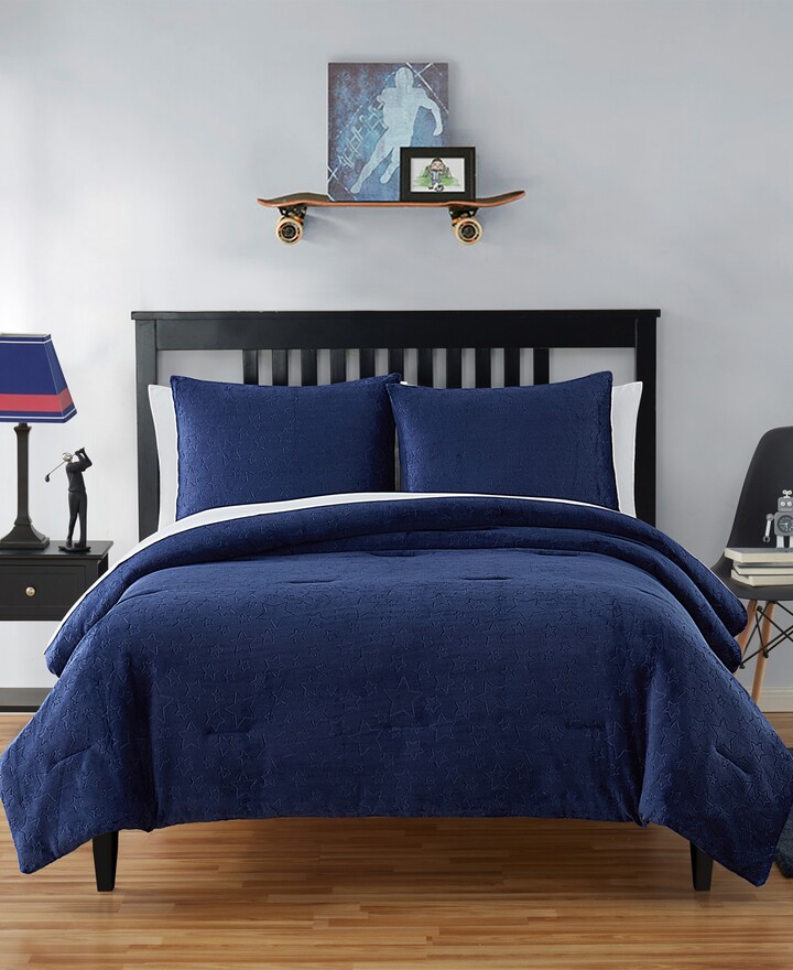 Olivia & Finn Plush Embossed Stars 3Piece Comforter Set, Full Bedding