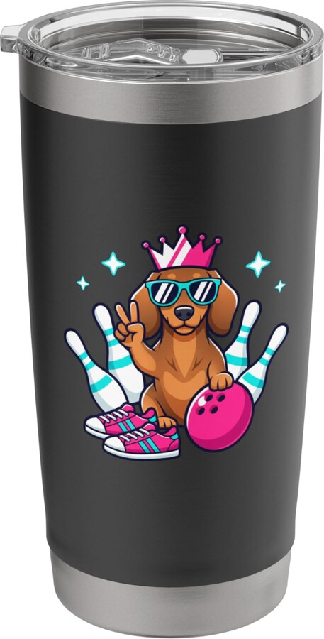 Pins & Paws Studio Dog Bowling Dachshund King, Funny Bowling Dog Design Stainless Steel Insulated Tumbler