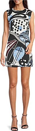 Marella Rink Macro Print Crepe Silk Round Neck Sleeveless Mini Dress
