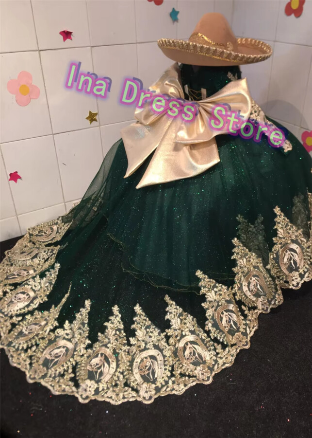 gdybao Gorgeous Quality Gold Applique Flower Girl Dress Tulle Fluffy Wedding Banquet Ball Dresses Kids Birthday Party Evening Gowns