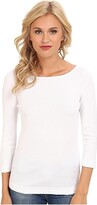 Thumbnail for your product : Three Dots 100% Cotton Heritage Knit 3/4 Sleeve British Tee (White) Women's Long Sleeve Pullover