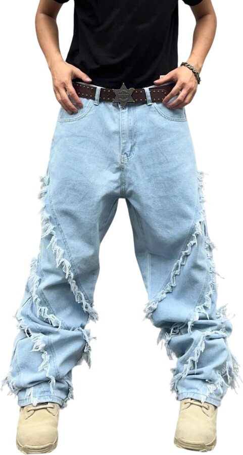 Jeans Stile Skateboard Da Uomo Tasche Multiple Pantaloni Hip-hop - Foto 5