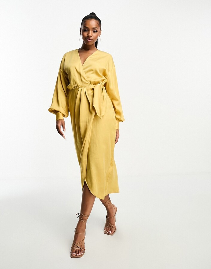 And other stories & midi wrap dress in dusty yellow - ShopStyle