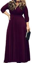 Thumbnail for your product : Leezeshaw Women's Solid V-Neck 3/4 Sleeve Plus Size Evening Party Maxi Dress