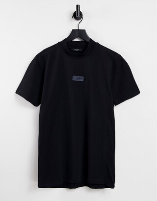 Jack and Jones high neck t-shirt with logo in black - ShopStyle
