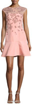 Thumbnail for your product : Monique Lhuillier Beaded Cap-Sleeve Illusion Dress, Rose Pink